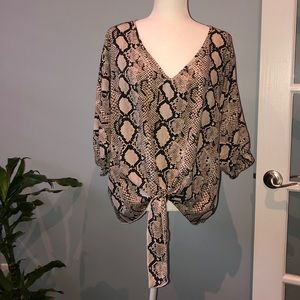 Snake print tie-front top